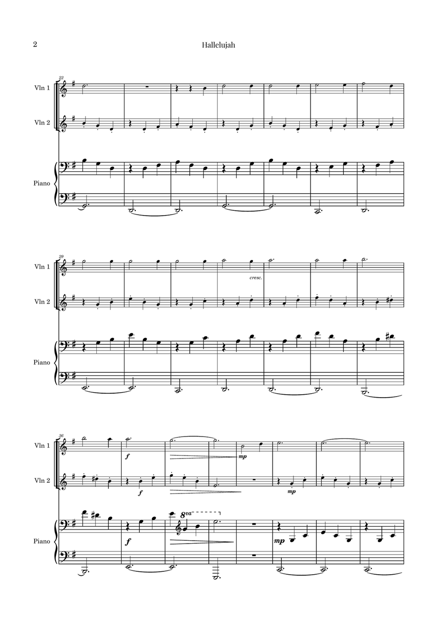 Hallelujah String Duet scores gallery preview page 2