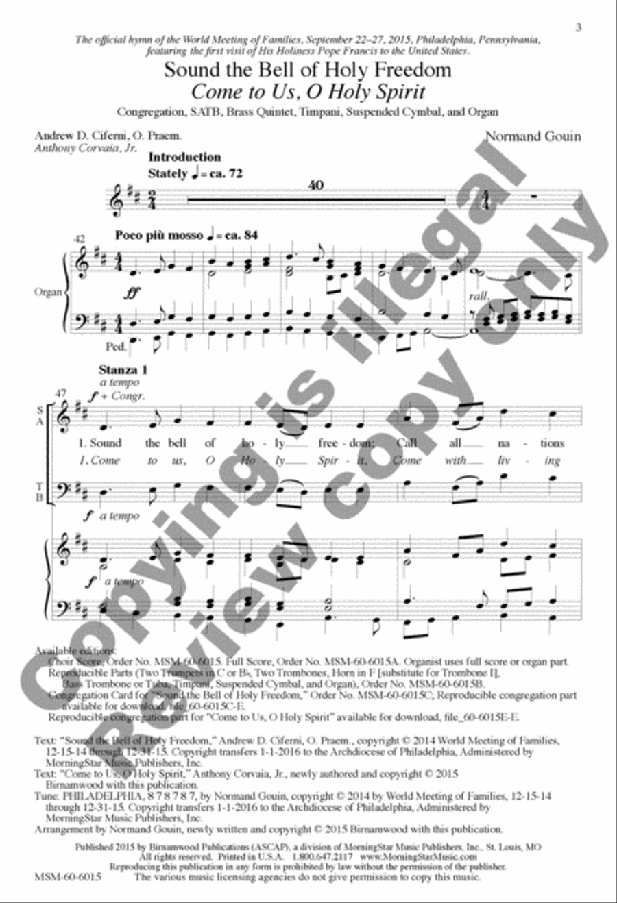 Sound the Bell of Holy Freedom: Come to Us, O Holy Spirit 4-Part scores gallery preview page 3