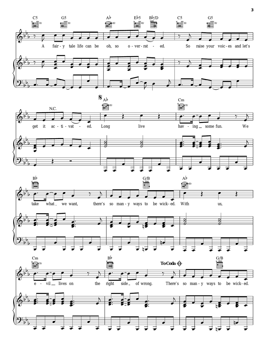 Ways to Be Wicked (from Disney's Descendants 2) Piano, Vocal, Guitar scores gallery preview page 3
