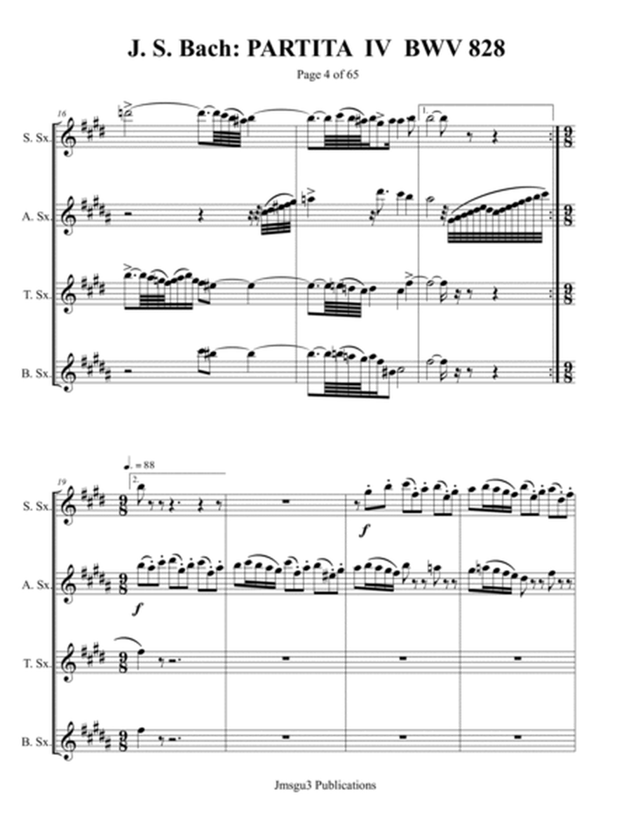 Bach: Partita No. 4 BWV 828 for Saxophone Quartet image number null