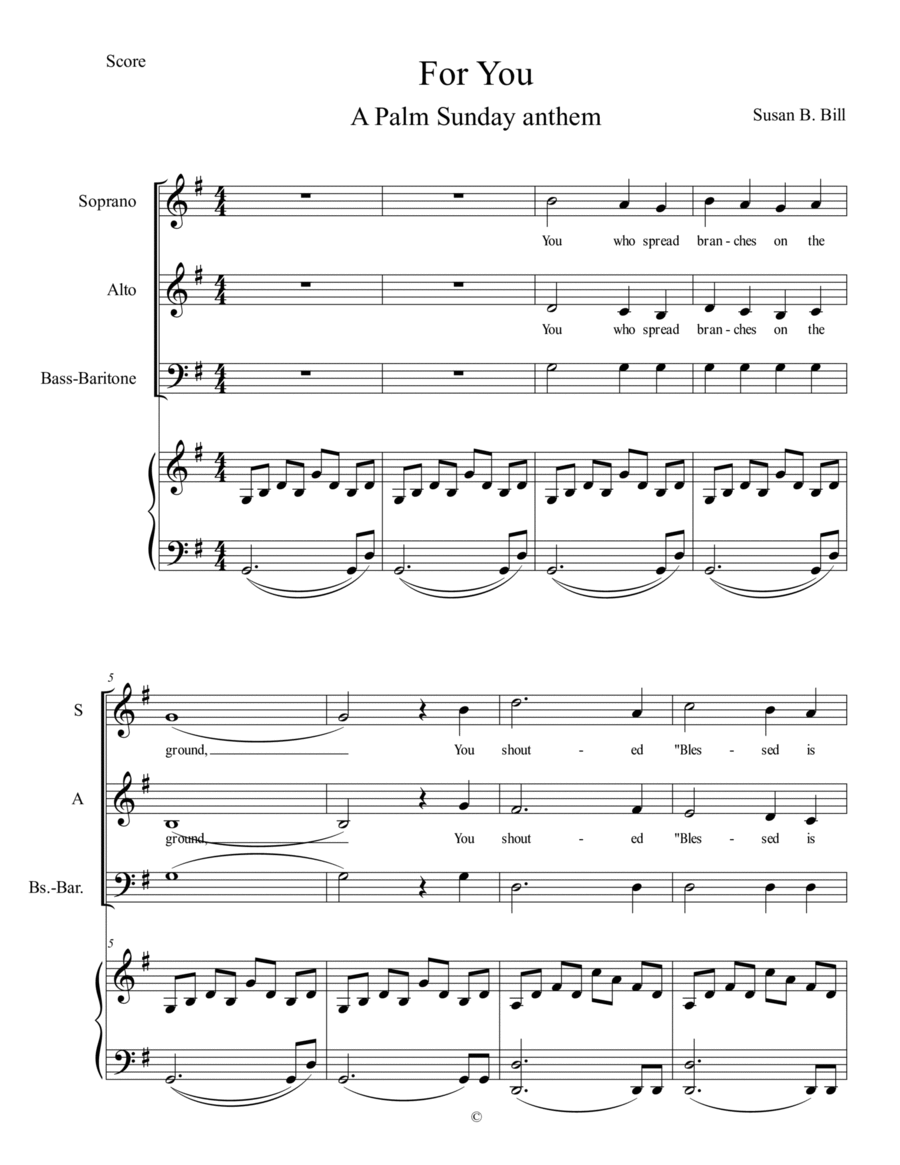 For You (Palm Sunday) -- Palm Sunday anthem, SAB version (SATB available) 4-Part scores gallery preview page 1