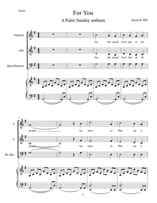 For You (Palm Sunday) -- Palm Sunday anthem, SAB version (SATB available)