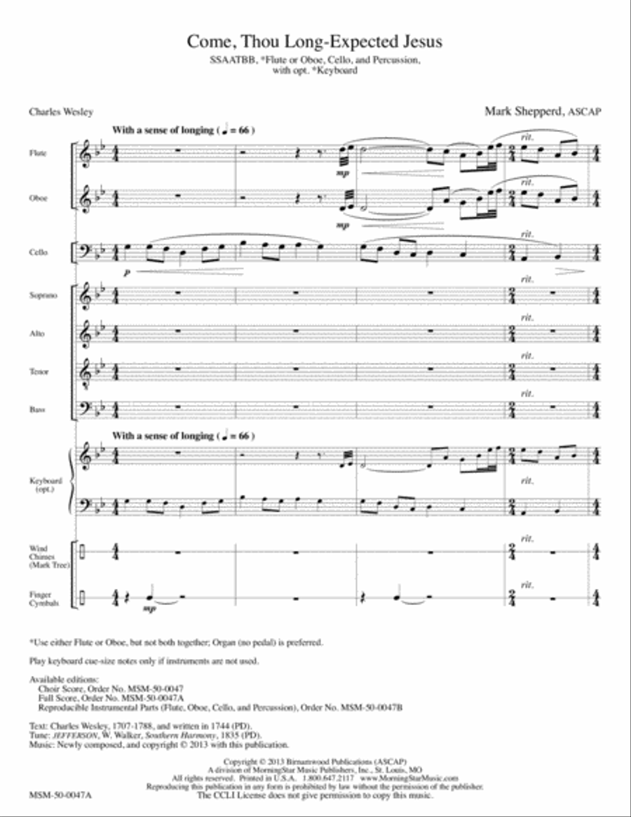 Come, Thou Long-Expected Jesus (Full Score) Choir scores gallery preview page 2