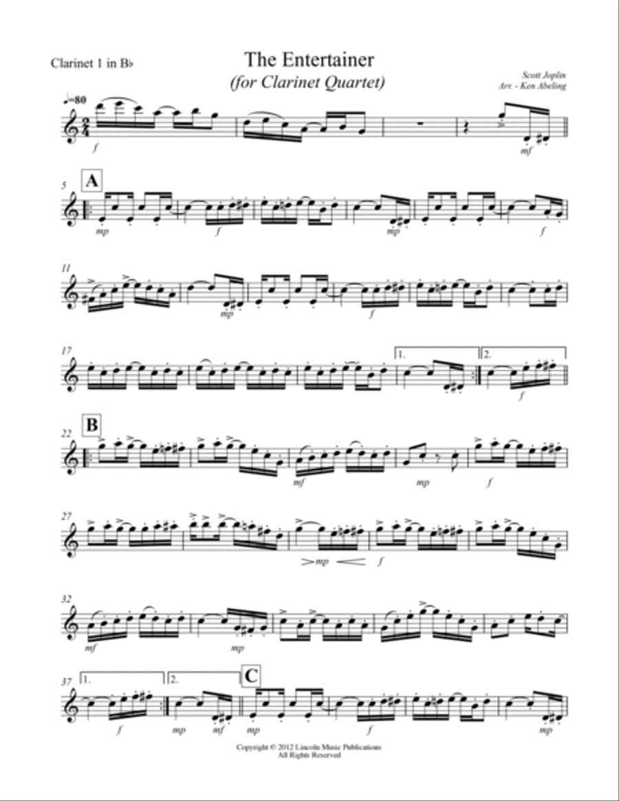 Joplin - “The Entertainer” (for Clarinet Quartet) Clarinet Quartet scores gallery preview page 6