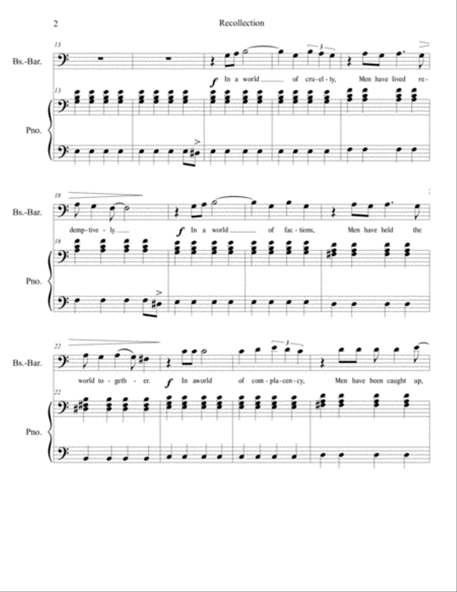 Recollection (from Four Anthems in Popular Style) Unison Choir scores gallery preview page 2