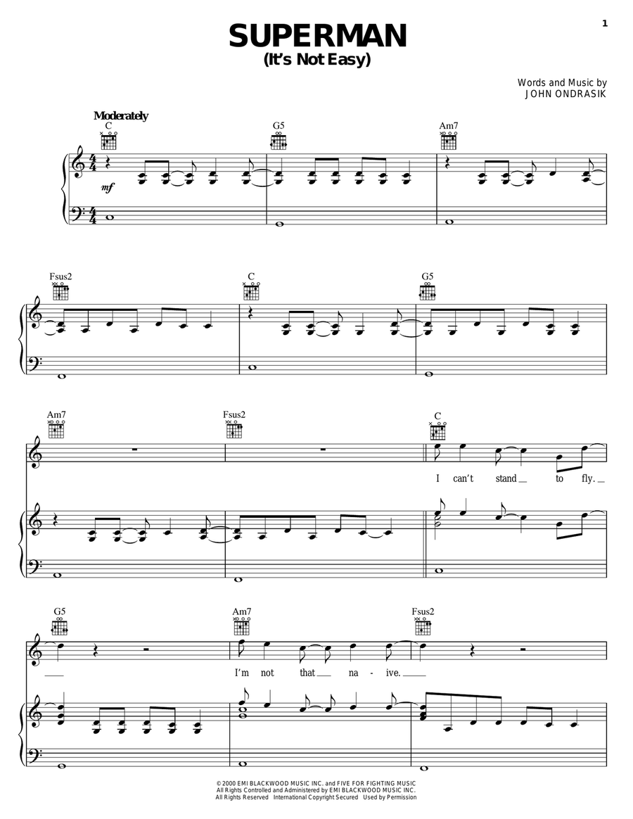 Superman (It's Not Easy) Piano, Vocal, Guitar scores gallery preview page 1