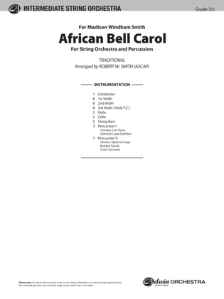 Book cover for African Bell Carol (for String Orchestra and Percussion): Score