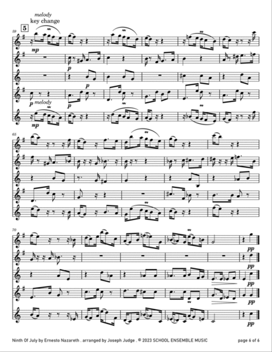 Ninth of July by Nazareth for Saxophone Quartet in Schools Saxophone Quartet scores gallery preview page 6