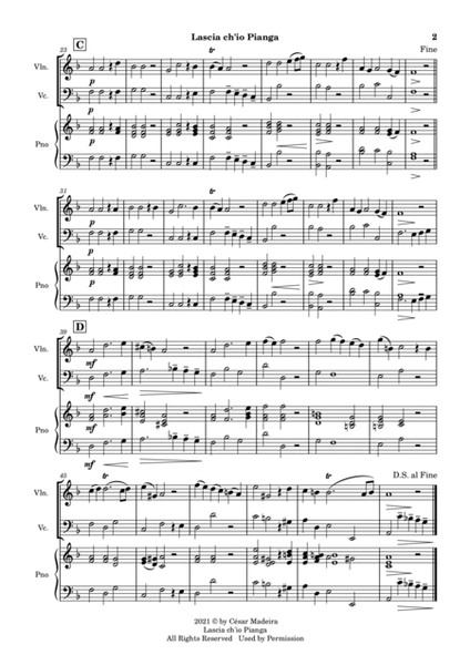 Lascia Ch'io Pianga - Piano Trio (Full Score and Parts) image number null