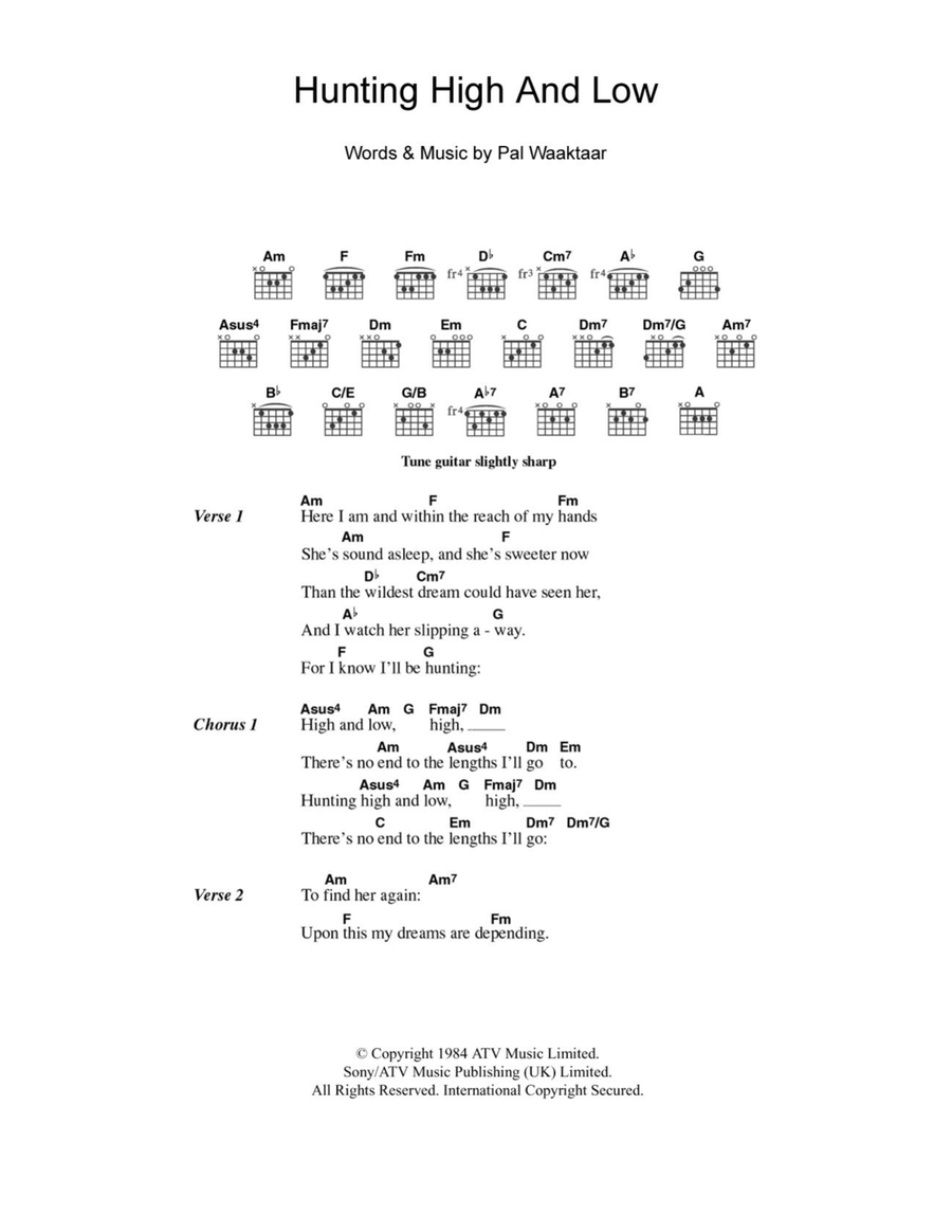 Hunting High And Low Acoustic Guitar scores gallery preview page 1