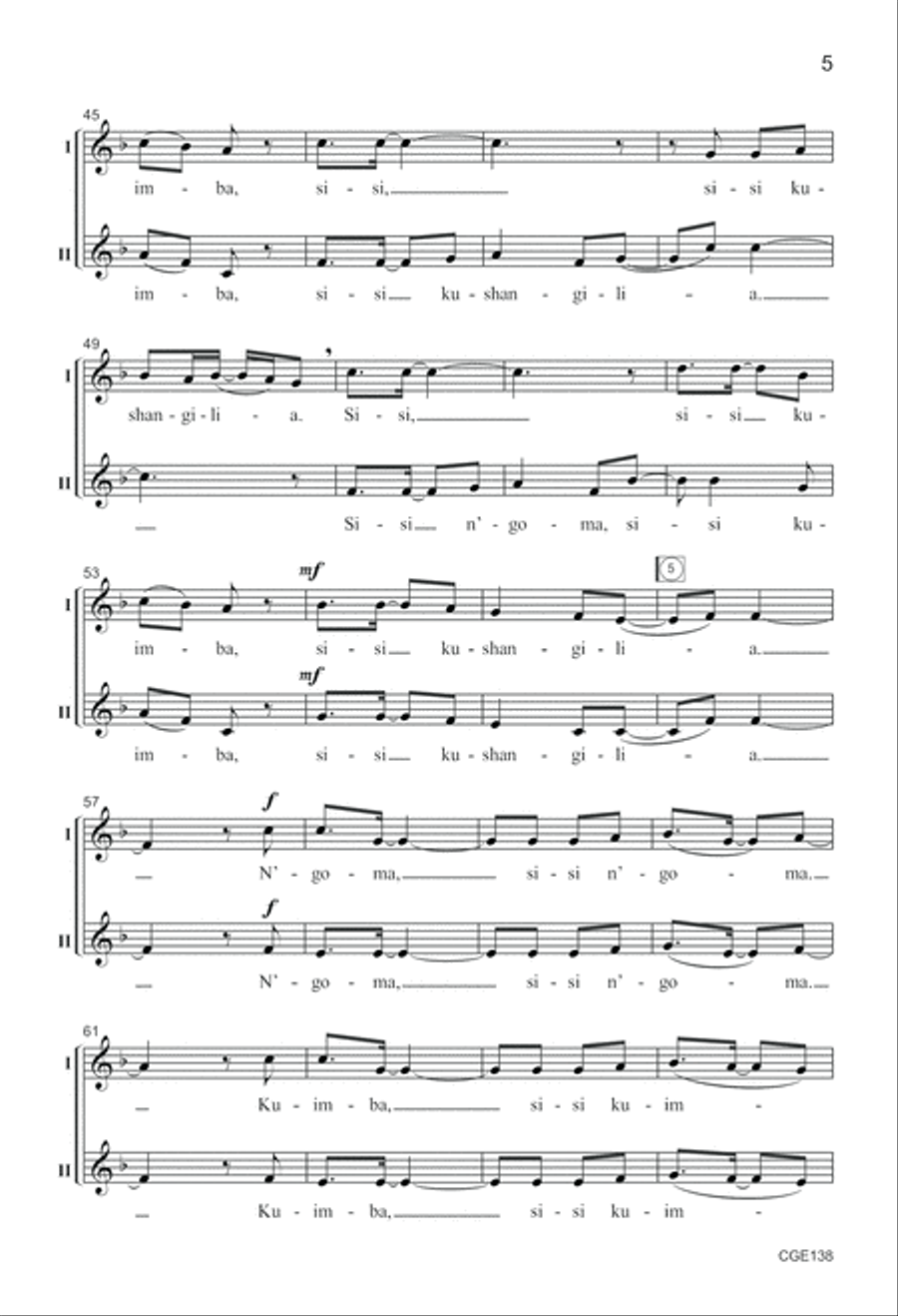 Sisi Kushangilia (We Will Be Glad) Two-part a cappella and Percussio Choir scores gallery preview page 5