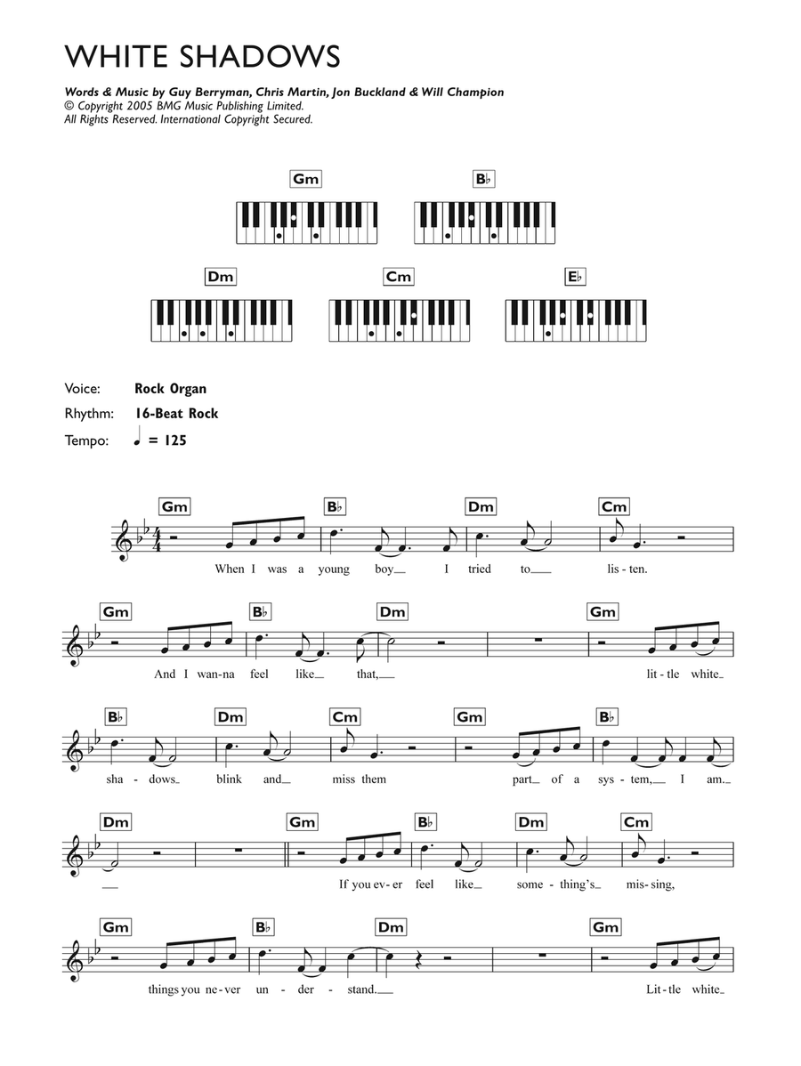 White Shadows White Shadows Piano Solo scores gallery preview page 1