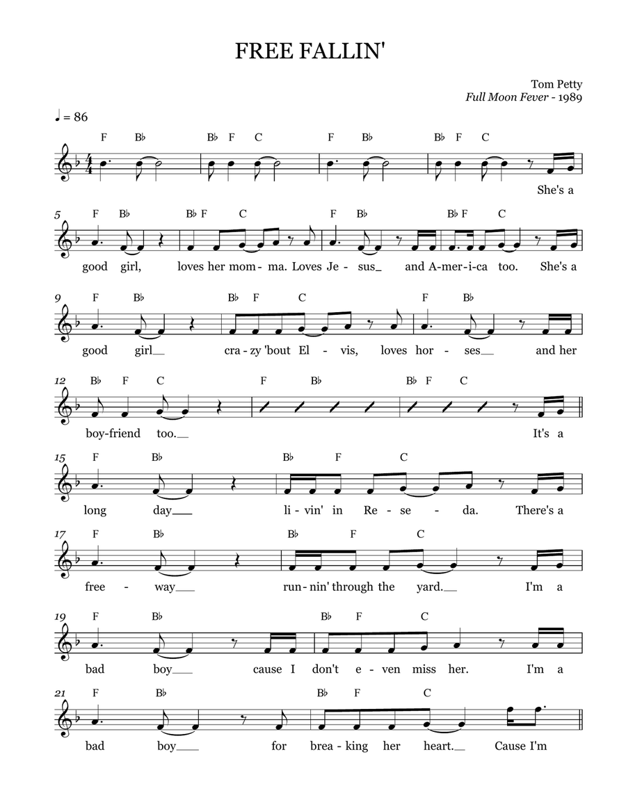 Free Fallin' Free Fallin' Piano, Vocal scores gallery preview page 1
