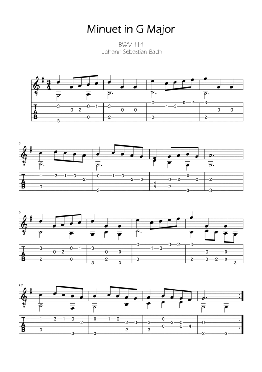 Bach Minuet in G major for Easy guitar with Tabs image number null