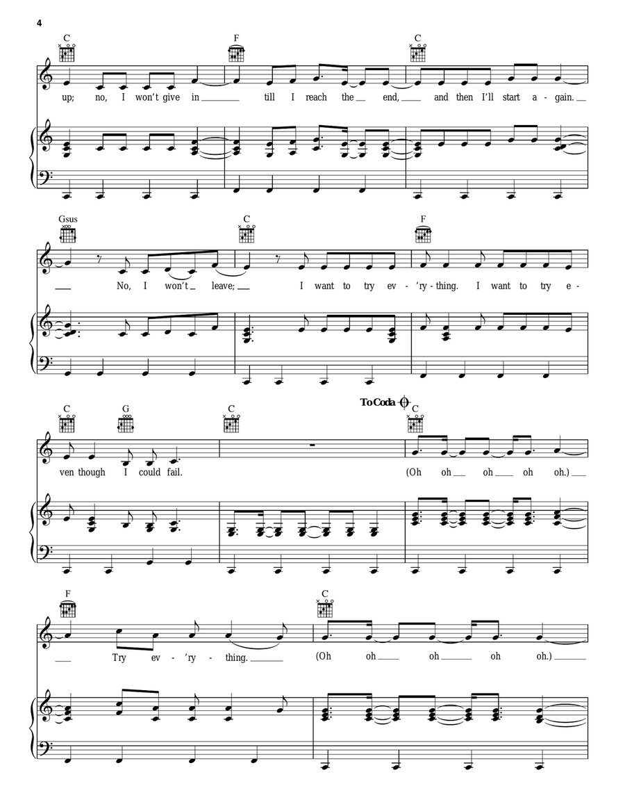 Try Everything (from Zootopia) Piano, Vocal, Guitar scores gallery preview page 4