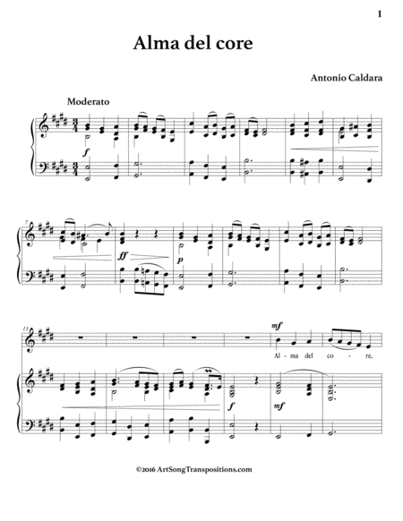 CALDARA: Alma del core (transposed to E major)