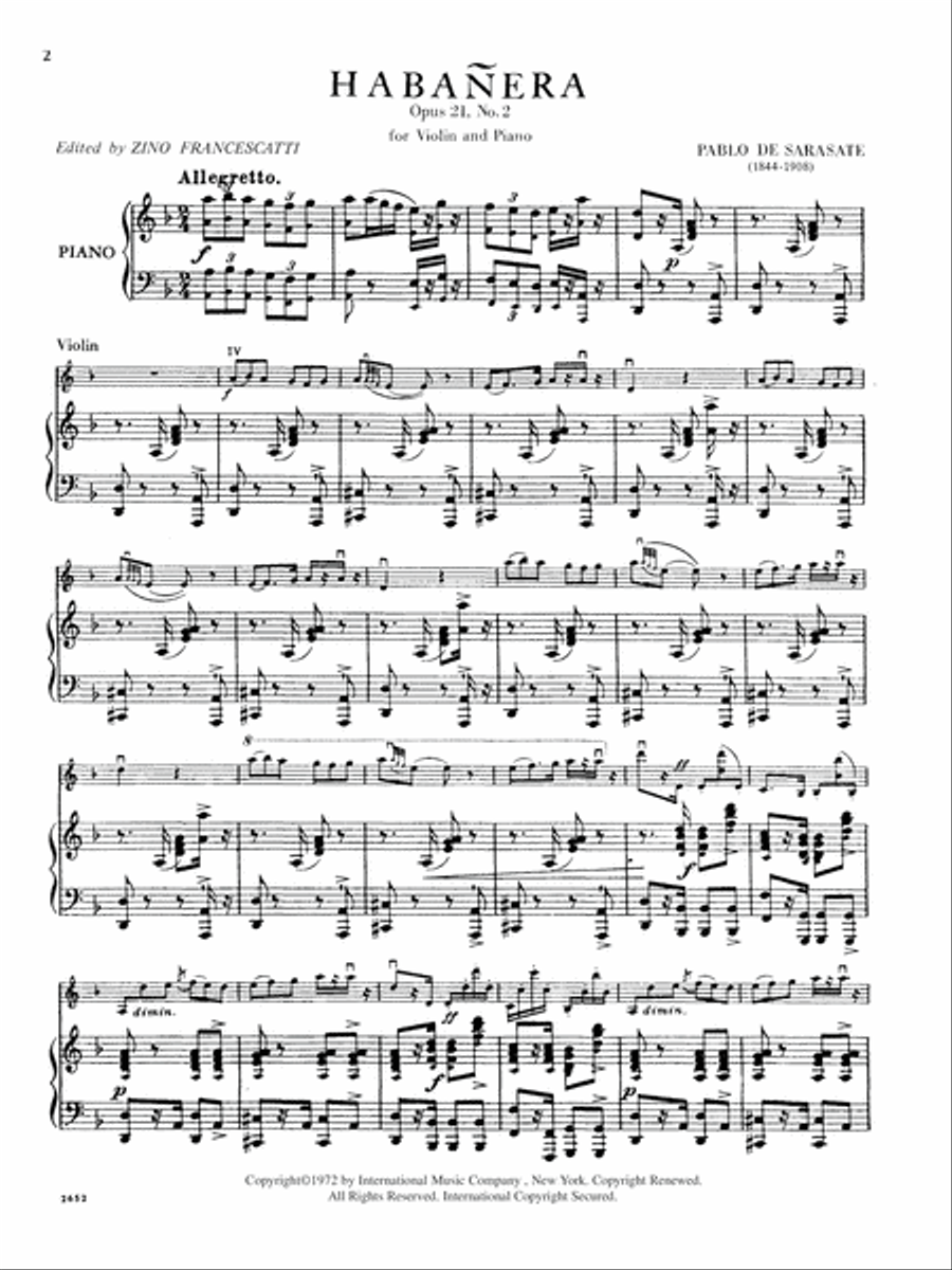 Habanera, Opus 21, No. 2 Violin Solo scores gallery preview page 2