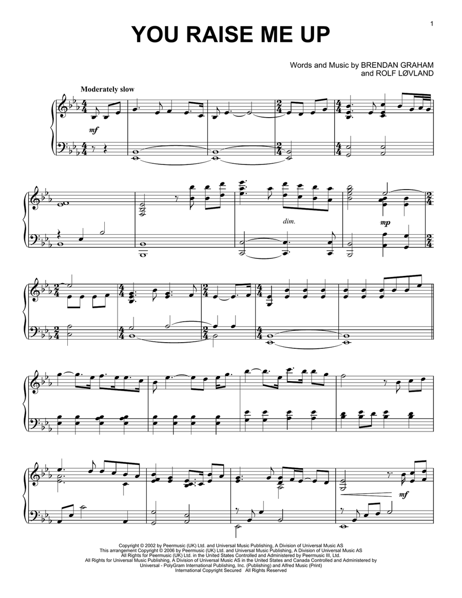 You Raise Me Up Piano Solo scores gallery preview page 1