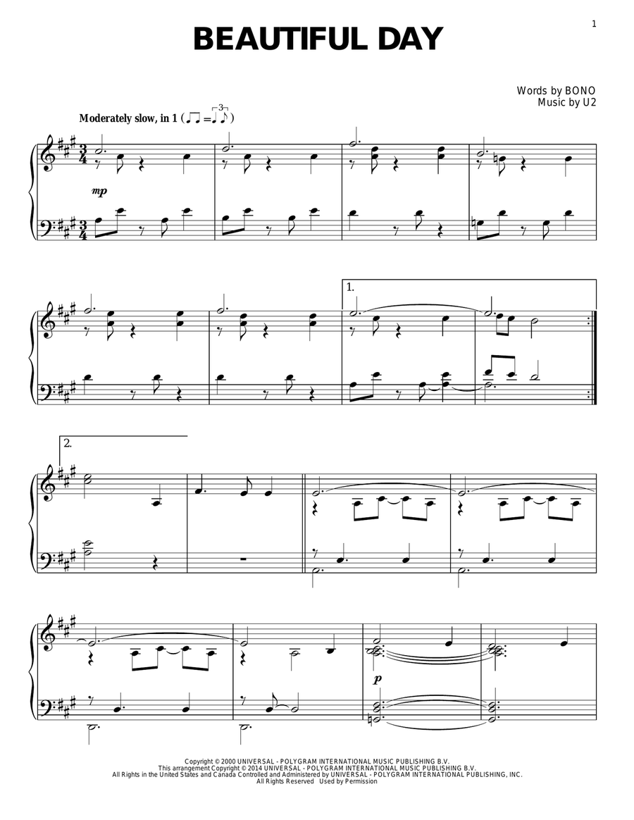 Beautiful Day Beautiful Day Piano Solo scores gallery preview page 1