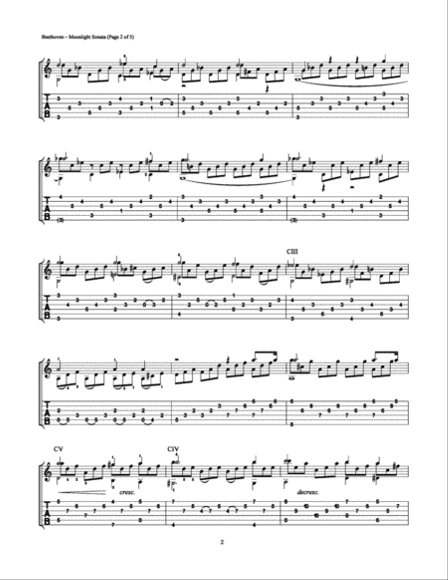 Moonlight Sonata Acoustic Guitar scores gallery preview page 2