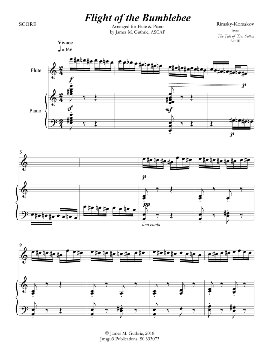Korsakov: Flight of the Bumblebee for Flute & Piano Flute Solo scores gallery preview page 1