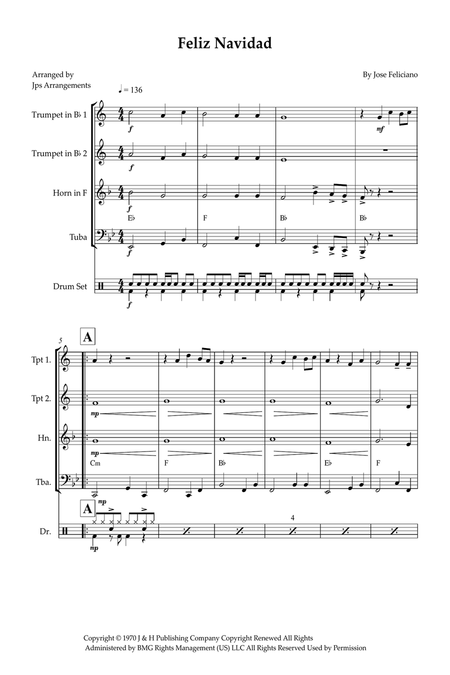 Feliz Navidad Feliz Navidad Brass Quartet scores gallery preview page 1