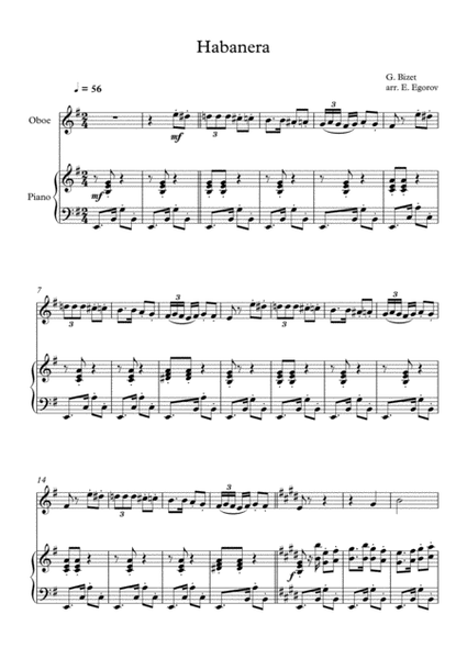 Habanera, Georges Bizet, For Oboe & Piano image number null