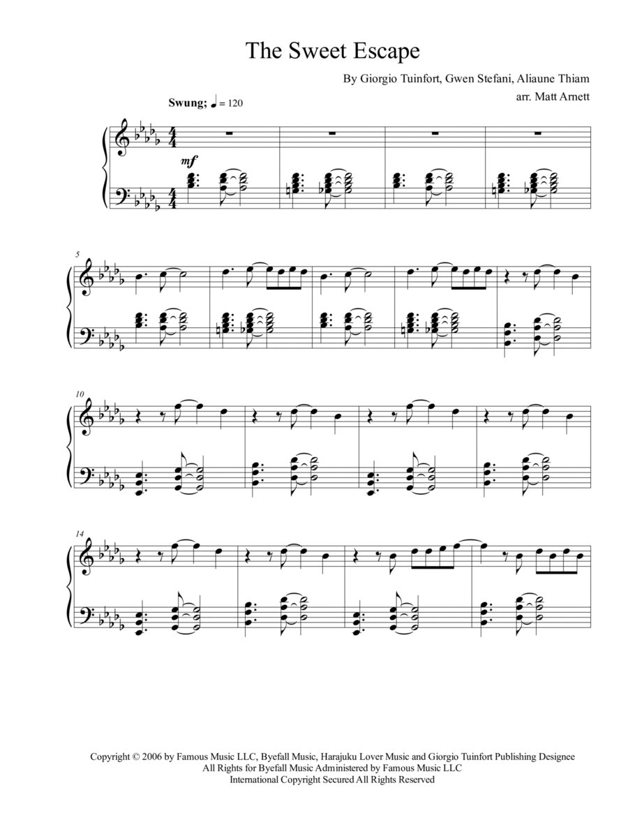 The Sweet Escape Piano Solo scores gallery preview page 1