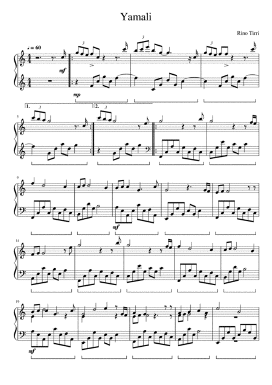 Yamali - Lovely Romantic new Piano Music Piano Solo scores gallery preview page 1