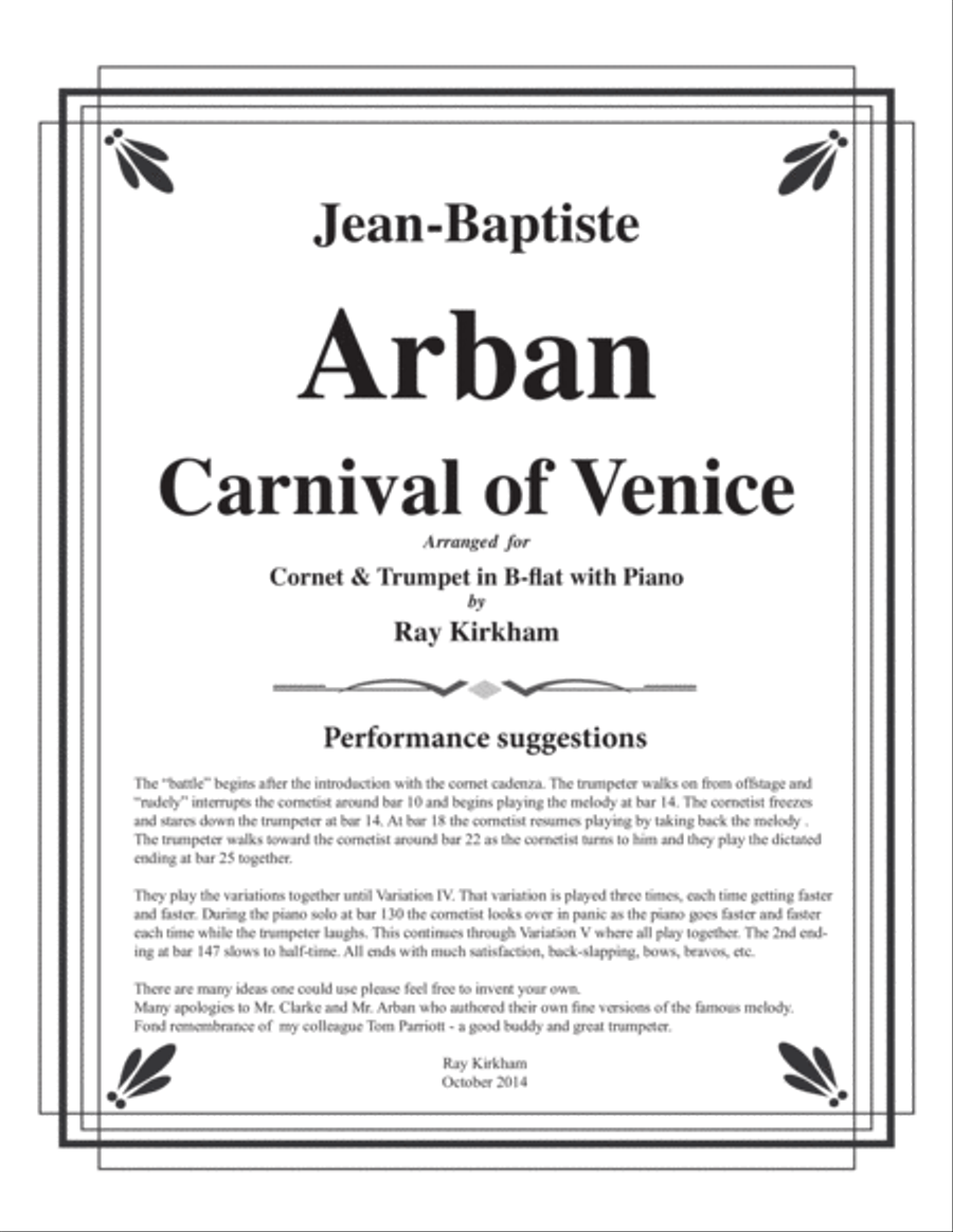 The Carnival of Venice for Cornet and Trumpet Duo with Piano accompaniment Brass Duet scores gallery preview page 2