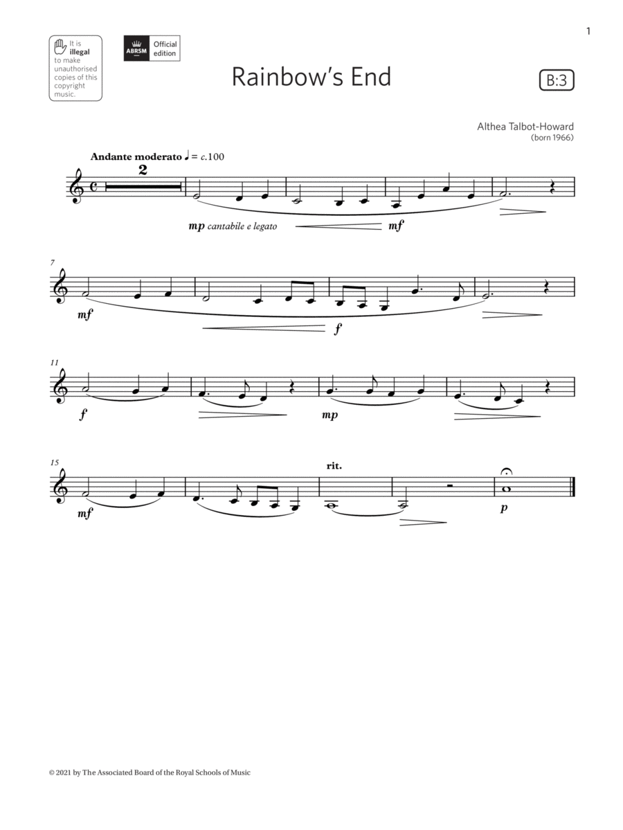 Rainbow's End (Grade 1 List B3 from the ABRSM Clarinet syllabus from 2022) Clarinet Solo scores gallery preview page 1