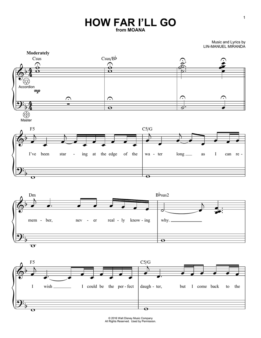 How Far I'll Go (from Moana) Piano scores gallery preview page 1