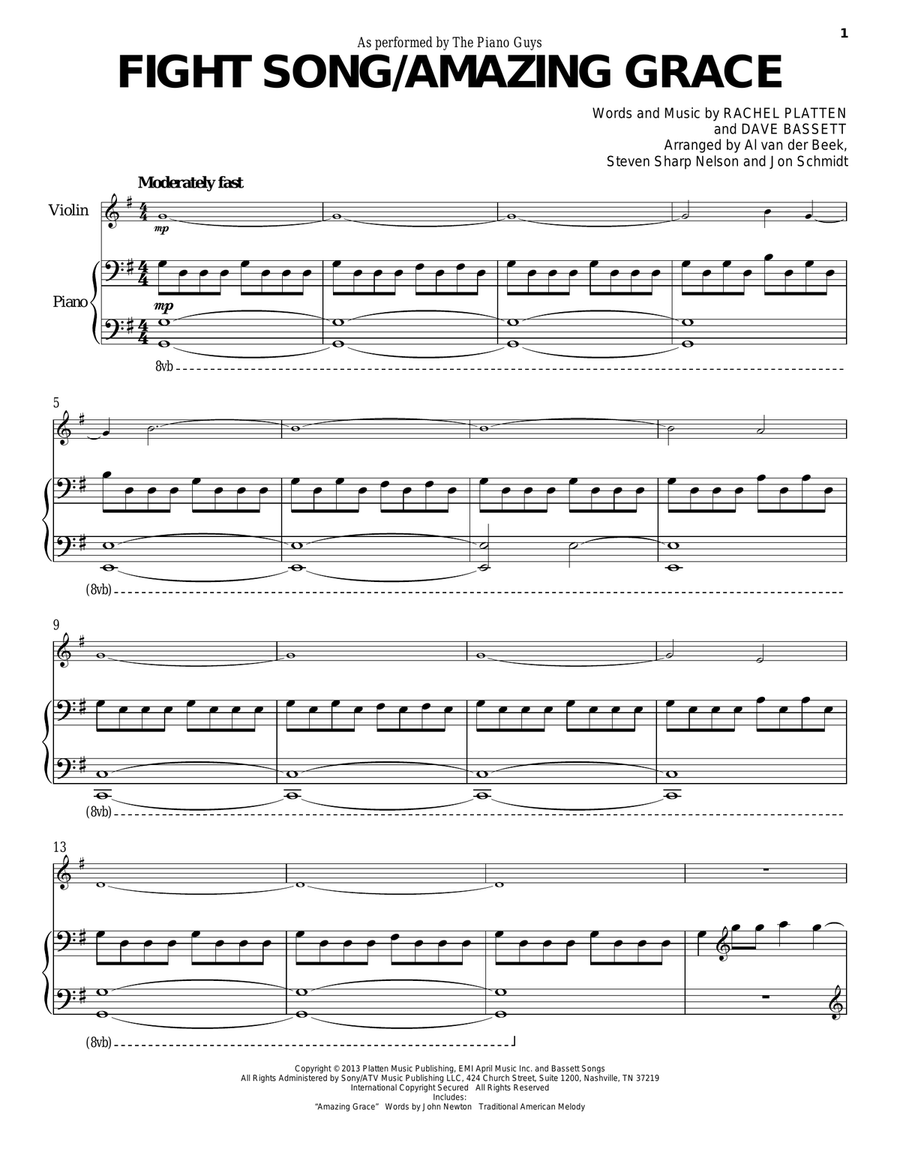 Fight Song/Amazing Grace Violin Solo scores gallery preview page 1
