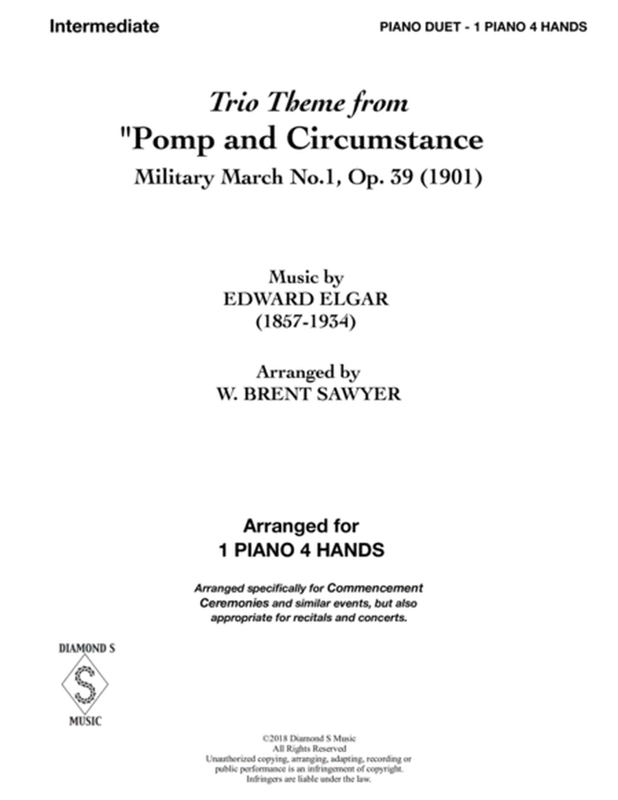 Pomp and Circumstance Theme - Elgar - Military March No. 1 - Piano Duet - 1 Piano 4 hands image number null