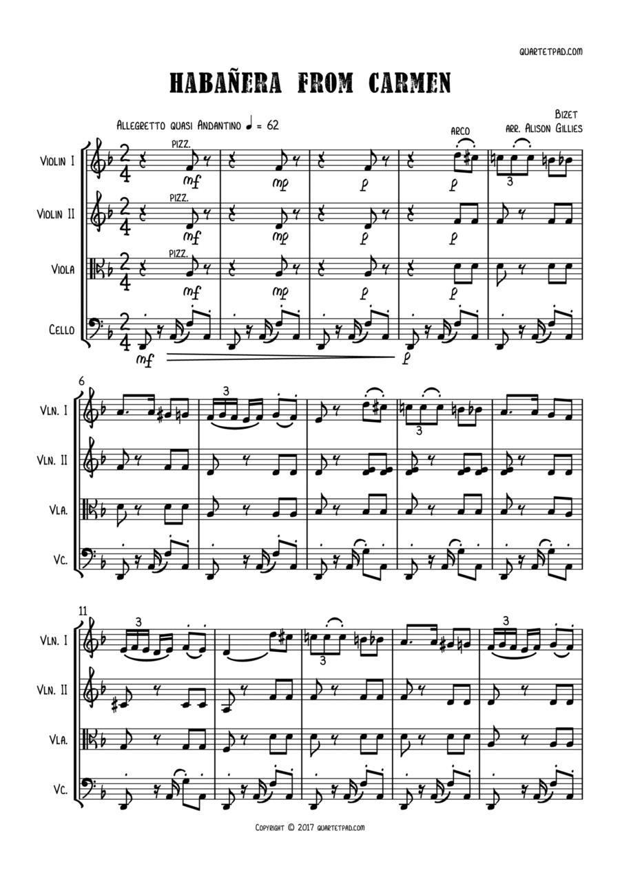 Habañera from Carmen - String Quartet String Quartet scores gallery preview page 1