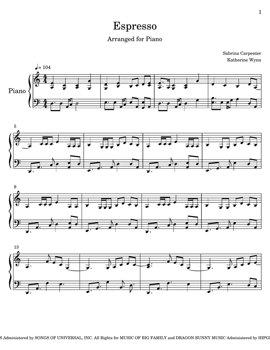 Espresso Piano Solo scores gallery preview page 1