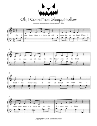 Book cover for Oh, I Come From Sleepy Hollow (Halloween arrangement of Oh Susannah for Easy Piano)