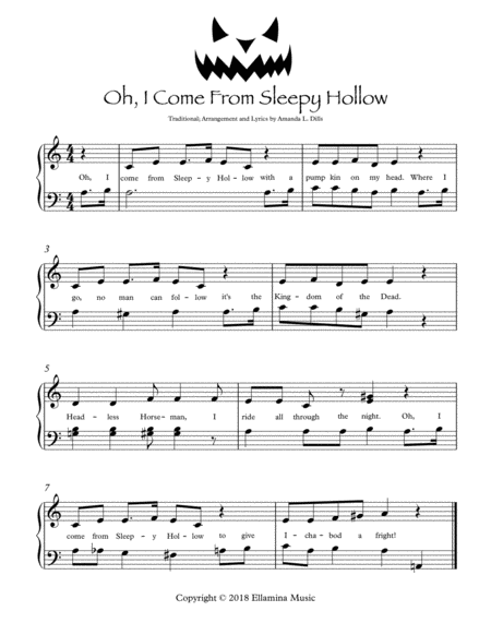 Oh, I Come From Sleepy Hollow (Halloween arrangement of Oh Susannah for Easy Piano) image number null