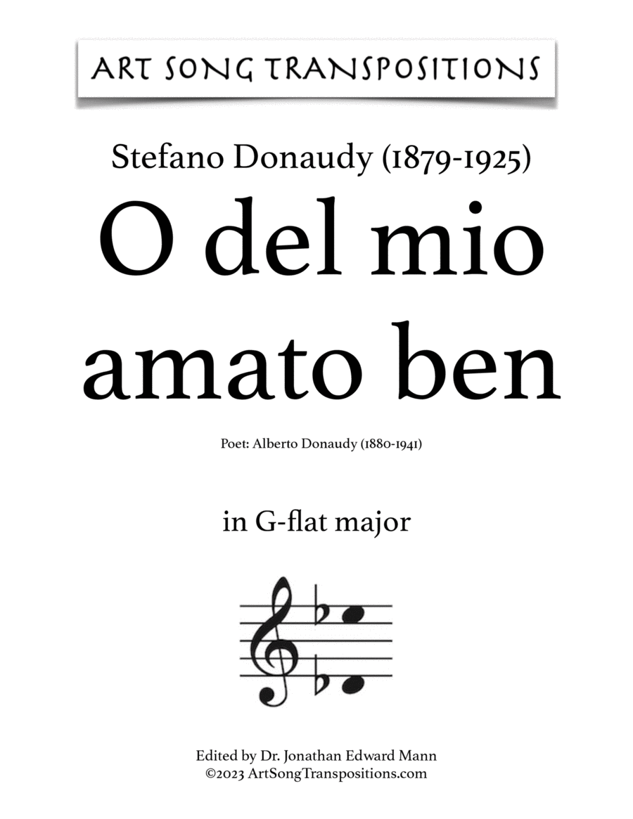 DONAUDY: O del mio amato ben (transposed to G-flat major and F major) Voice scores gallery preview page 1