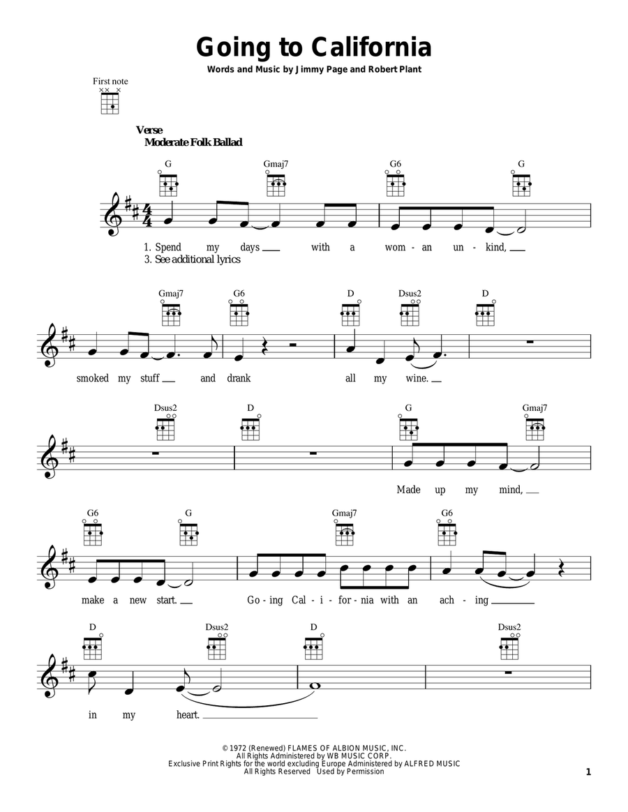 Going To California Going To California Ukulele scores gallery preview page 1