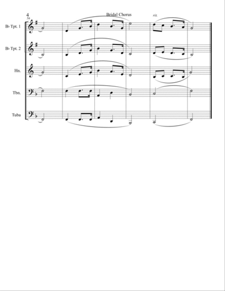 Bridal Chorus (Here Comes the Bride) for Brass Quintet Brass Quintet scores gallery preview page 4