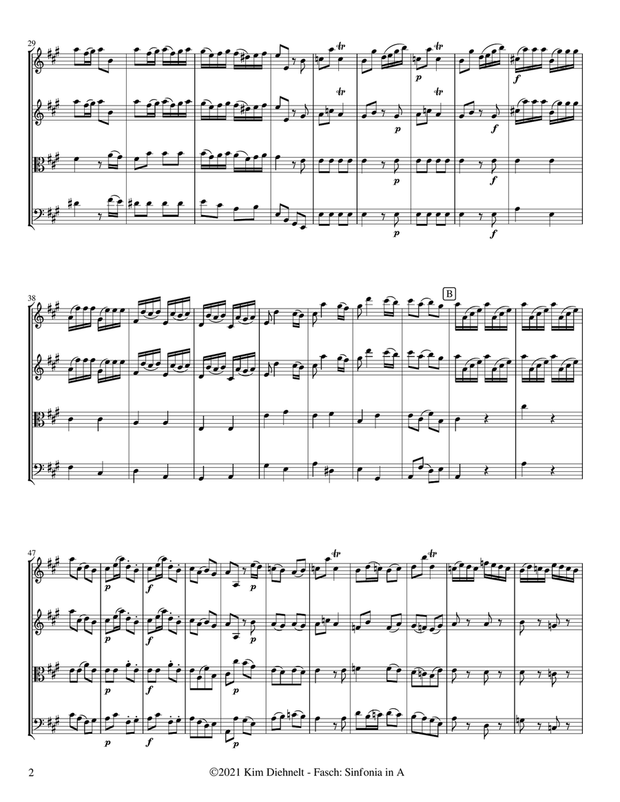 Fasch: Sinfonia in A Major (Arr. Diehnelt, for String Quartet) String Quartet scores gallery preview page 3