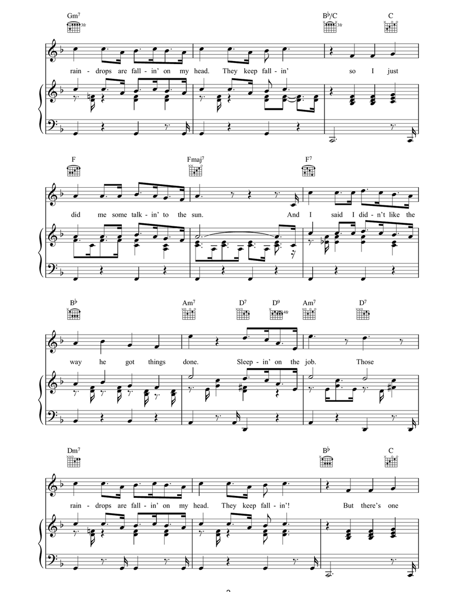 Raindrops Keep Fallin' On My Head Piano, Vocal, Guitar scores gallery preview page 2