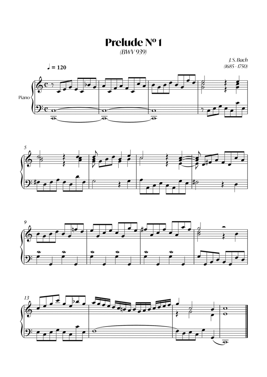 Prelude 1 (Bach) BWV 939 - Piano solo intermediate image number null