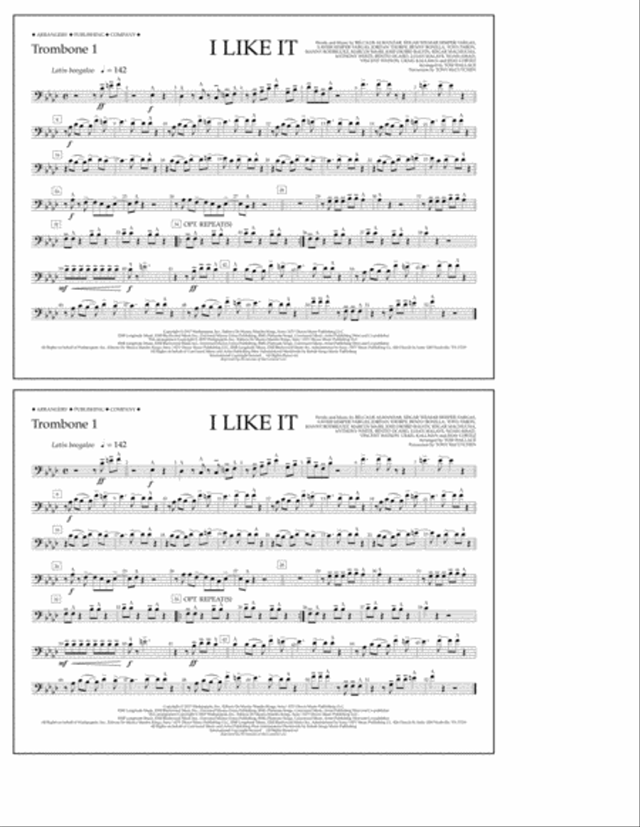 I Like It (arr. Tom Wallace) - Trombone 1 Marching Band scores gallery preview page 1