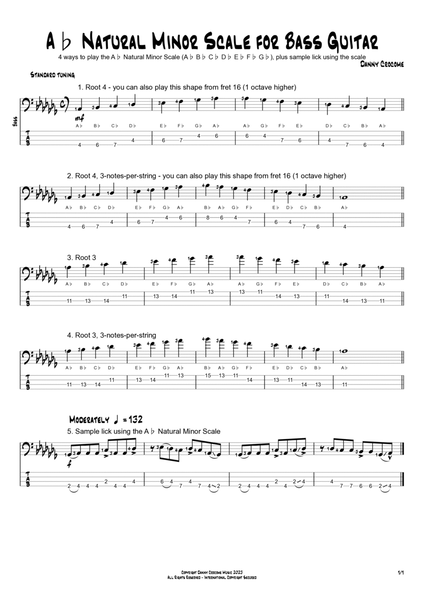Ab Natural Minor Scale for Bass Guitar (4 Ways to Play) image number null