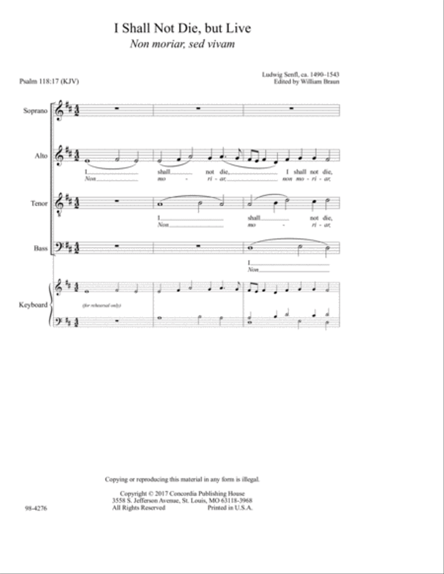 I Shall Not Die, but Live: Two Reformation Motets 4-Part scores gallery preview page 3
