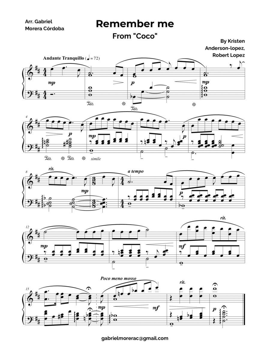 Remember Me (lullaby) Piano Solo scores gallery preview page 1
