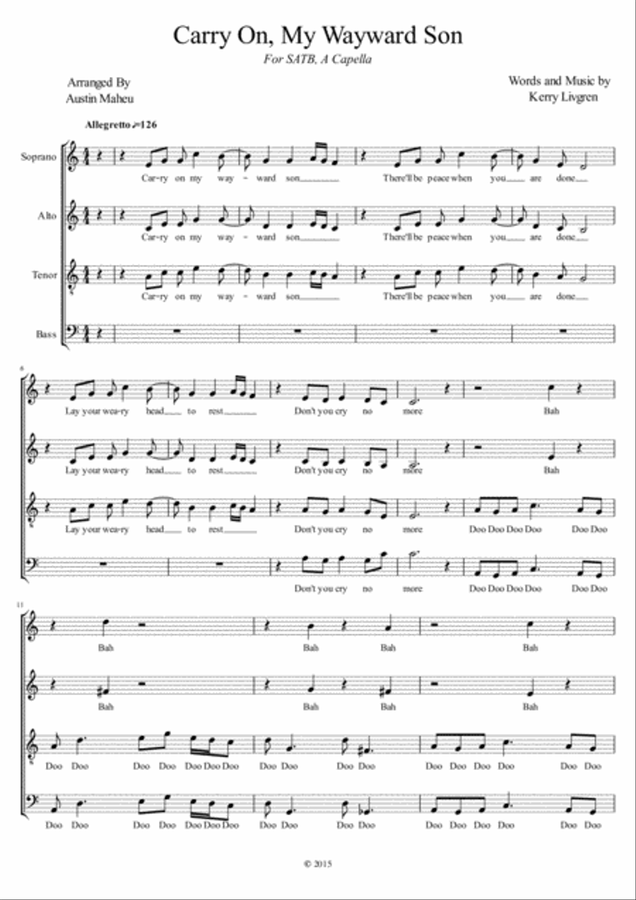 Carry On Wayward Son Carry On Wayward Son 4-Part scores gallery preview page 1