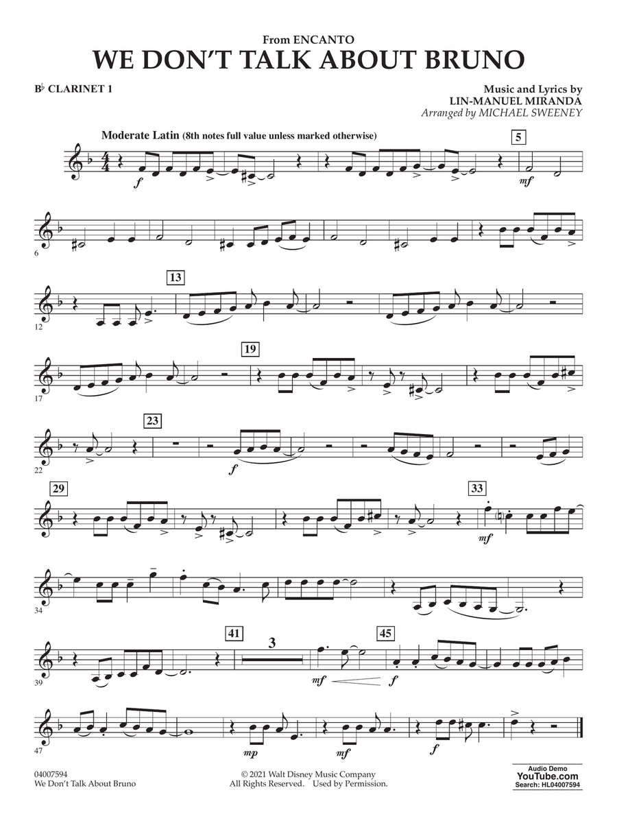 We Don't Talk About Bruno (from Encanto) (arr. Michael Sweeney) - Bb Clarinet 1 Concert Band scores gallery preview page 1